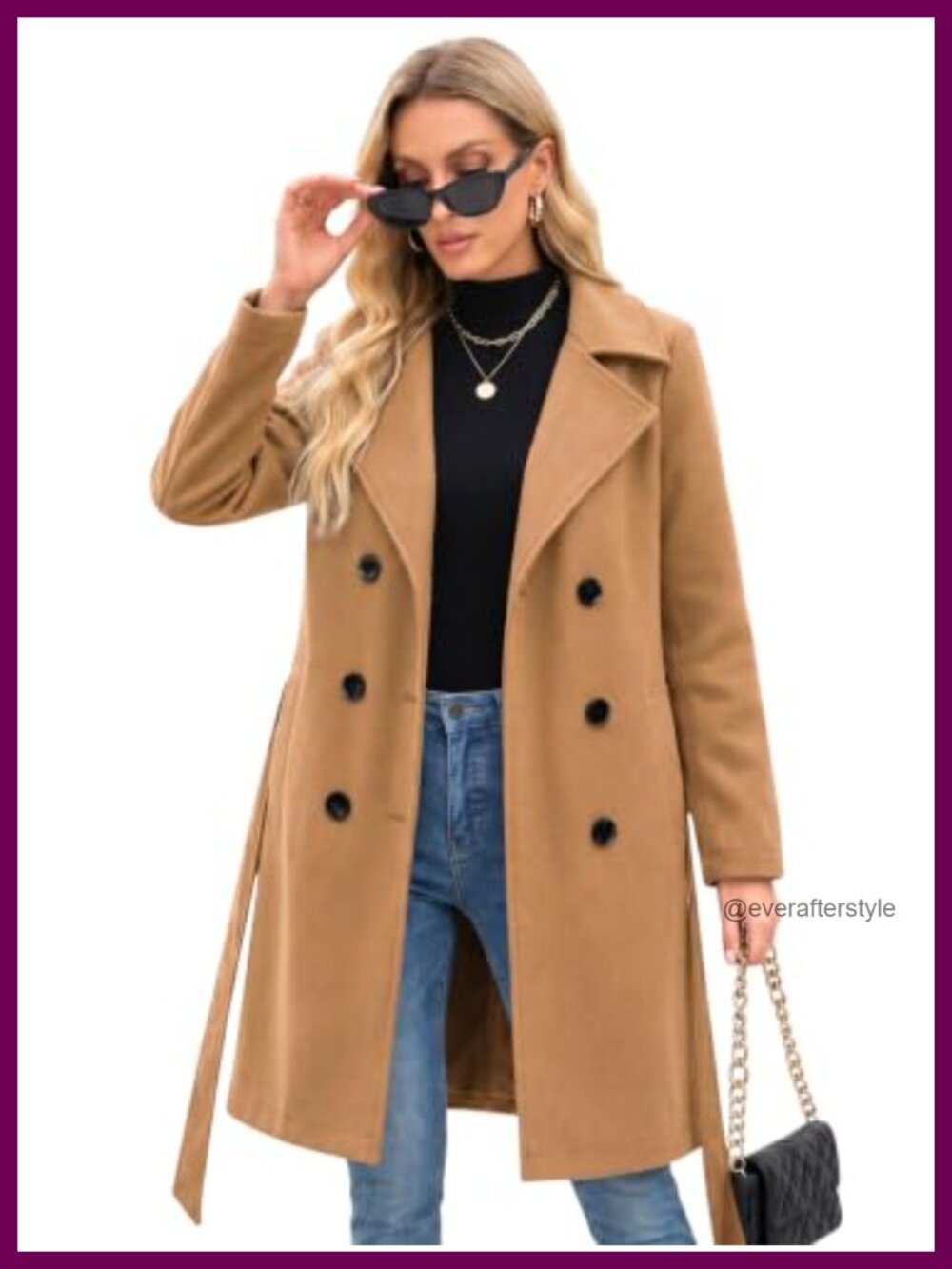 Faux Wool Trench Coat Double-Breasted Winter Outerwear